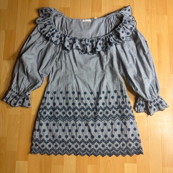 Doen Franique Dress in Azure Paris Gingham Check Floral Embroidery - Picture 5 of 12